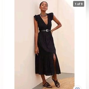 Anthropologie Ruffled Black Maxi Dress 💕 EUC